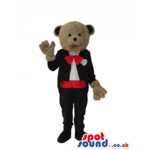 Brown Teddy Bear Groom Mascot Wearing Elegant Garments - Custom