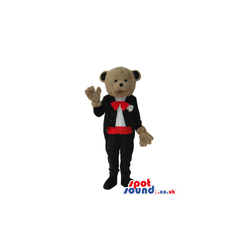 Brown Teddy Bear Groom Mascot Wearing Elegant Garments - Custom