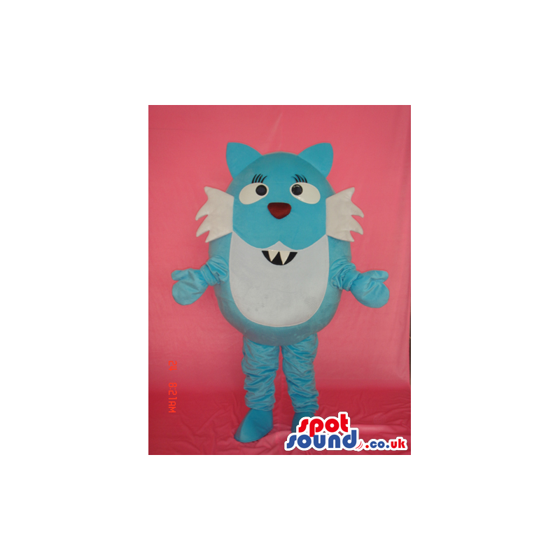 Blue And White Fantasy Cat Plush Mascot With Sharp Teeth -