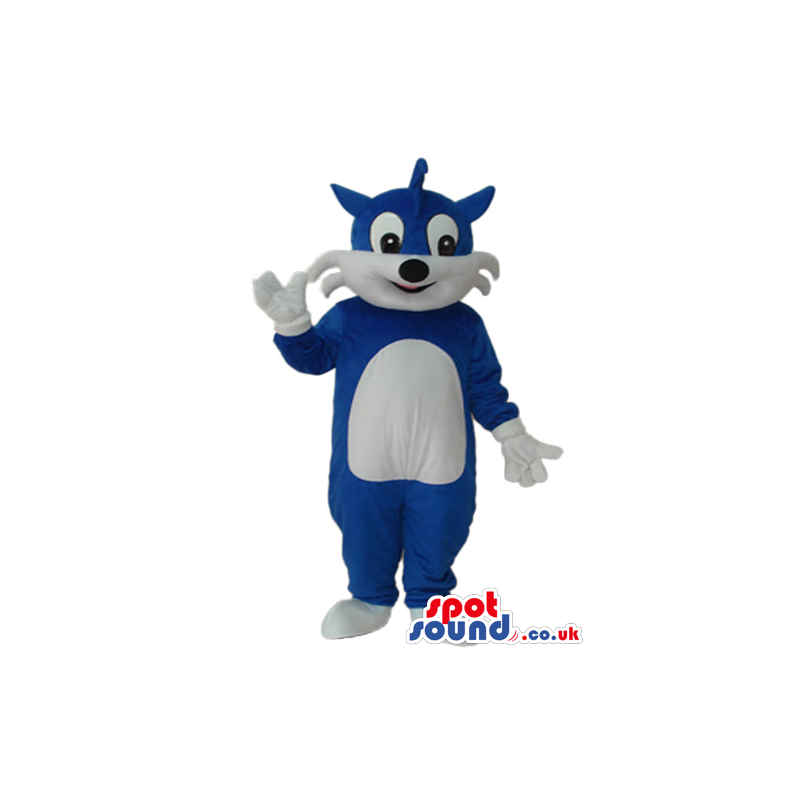 Blue And White Fantasy Cat Plush Mascot With Cartoon Eyes -