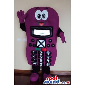 Purple cell phone mascot with cute smile and number key on it -