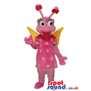 Pink Fairy Cartoon Plush Mascot With Yellow Wings And Dress -