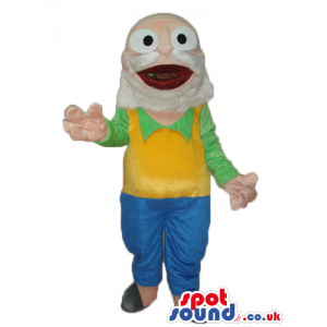 Old Man Mascot With Beard Wearing Yellow And Green Clothes -