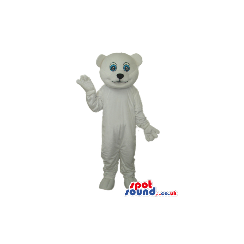 Plain All White Bear Plush Mascot With Roung Blue Eyes - Custom