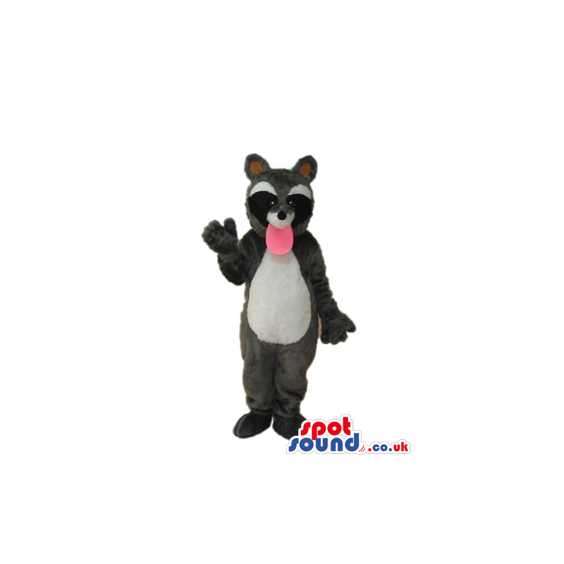 Grey And Black Raccoon Mascot With A Long Pink Tongue - Custom