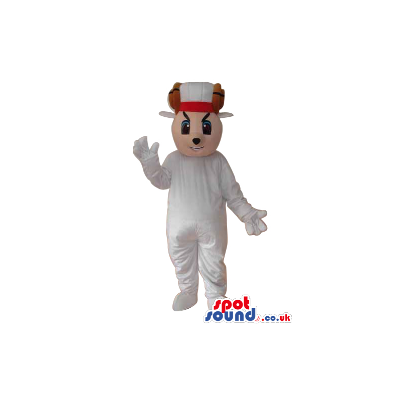 Fantasy Boy Plush Mascot With A Red Cap In White Clothes -