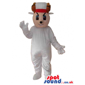 Fantasy Boy Plush Mascot With A Red Cap In White Clothes -