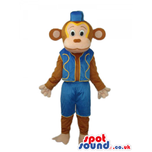 Brown Monkey Animal Mascot Wearing Circus Blue Clothes - Custom