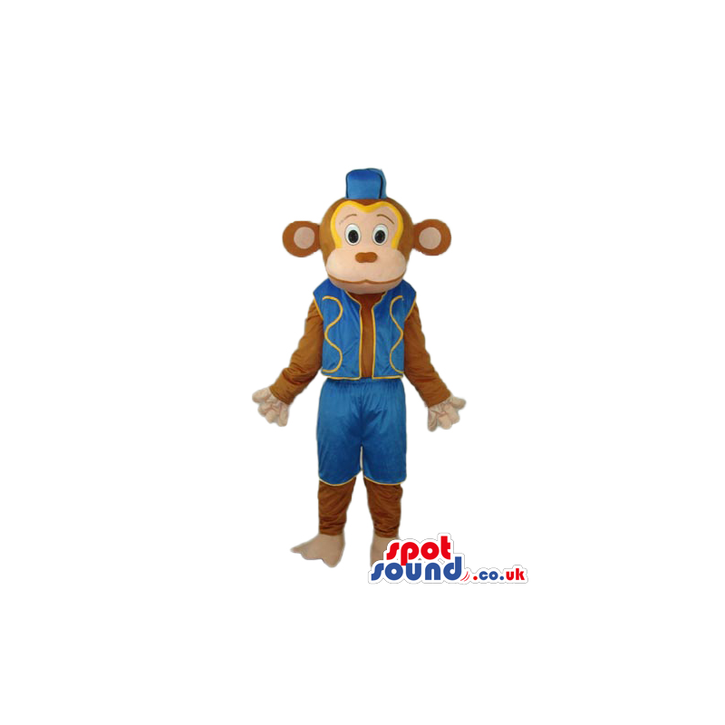 Brown Monkey Animal Mascot Wearing Circus Blue Clothes - Custom