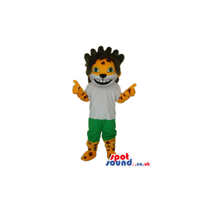 Tiger Animal Plush Mascot With A On Its Head Wearing Clothes -