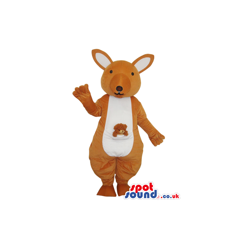 Beige And White Kangaroo Plush Animal Mascot With Baby - Custom