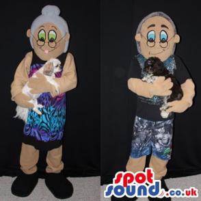 Grand mother and grandfather mascot with their pet - Custom