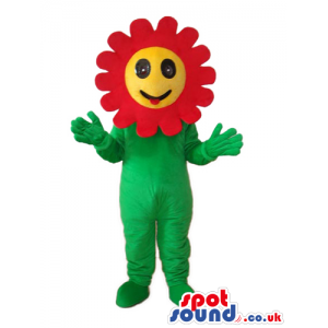 Customizable Red And Yellow Flower Mascot With Happy Face -