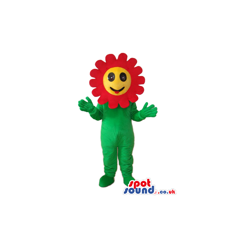 Customizable Red And Yellow Flower Mascot With Happy Face -