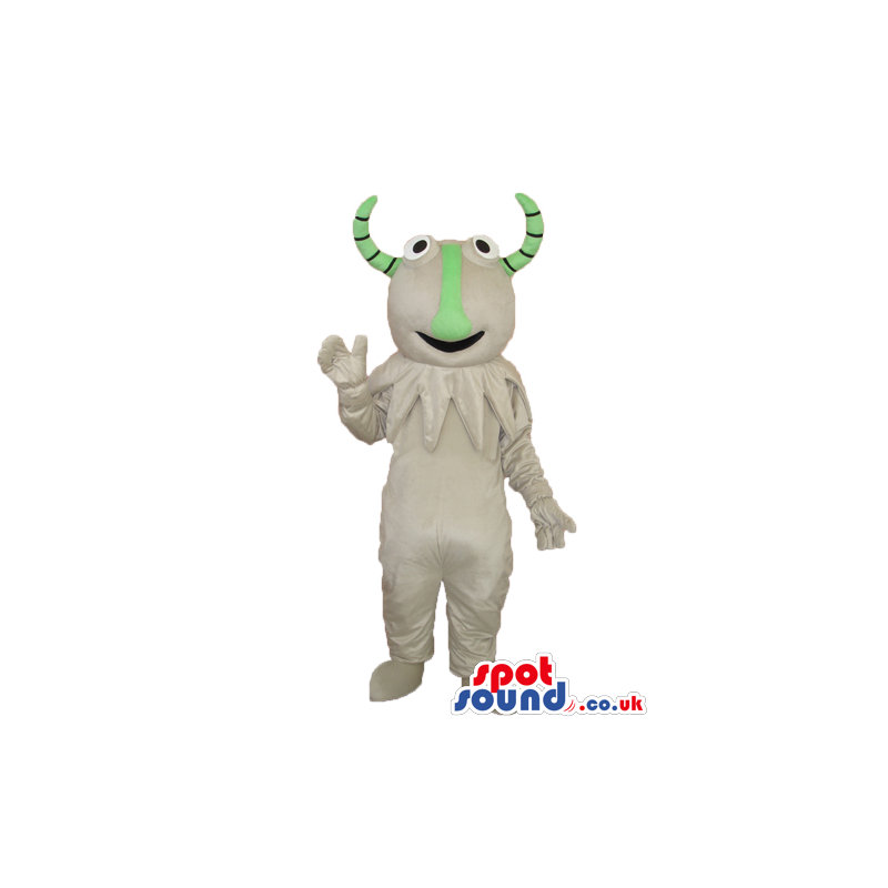 Fantasy White Goat Plush Mascot With Curled Green Horns -