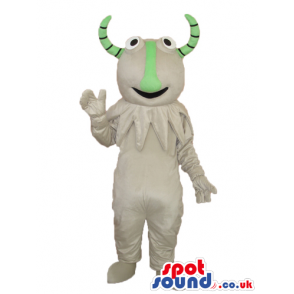 Fantasy White Goat Plush Mascot With Curled Green Horns -