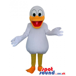 Cute Cartoon White Duck Plush Mascot With A Big Orange Beak -