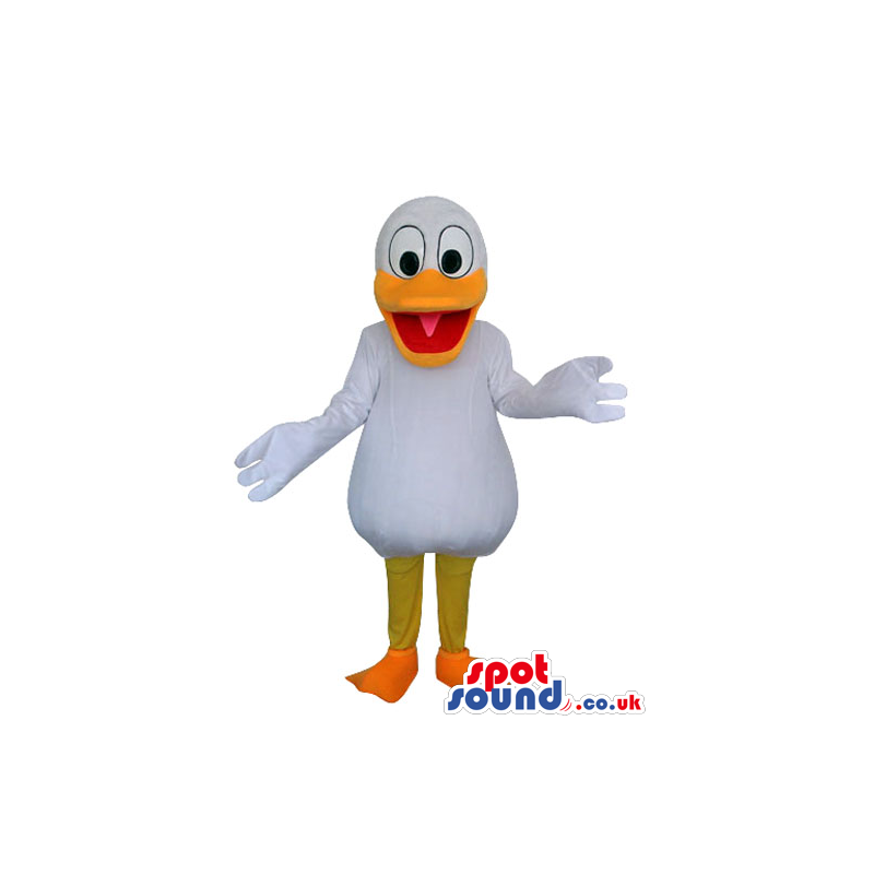 Cute Cartoon White Duck Plush Mascot With A Big Orange Beak -