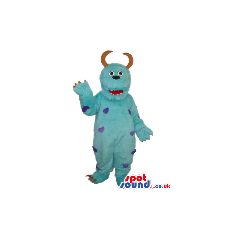 Blue Big Monster Plush Mascot With Purple Spots And Curled