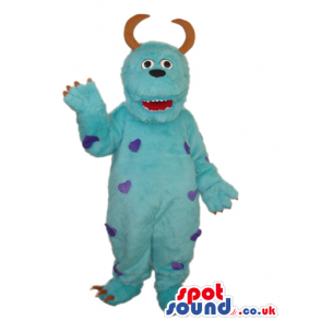 Blue Big Monster Plush Mascot With Purple Spots And Curled