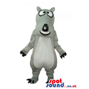 Cartoon Grey Dog Plush Mascot With Funny Eyes And White Belly -