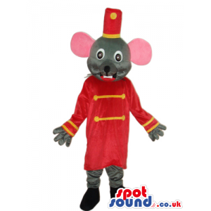 Cute Grey Mouse Plush Mascot Wearing Red Circus Garments -