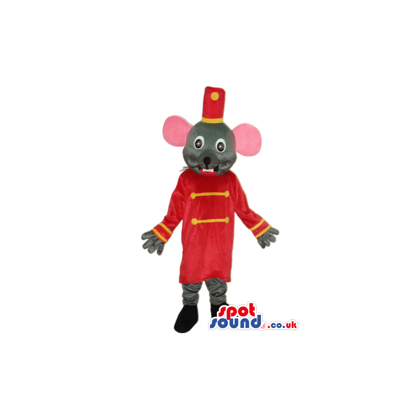 Cute Grey Mouse Plush Mascot Wearing Red Circus Garments -