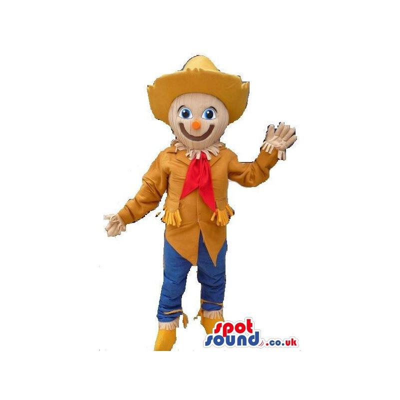 Cow boy mascot with cowboy cap and waving his hand - Custom