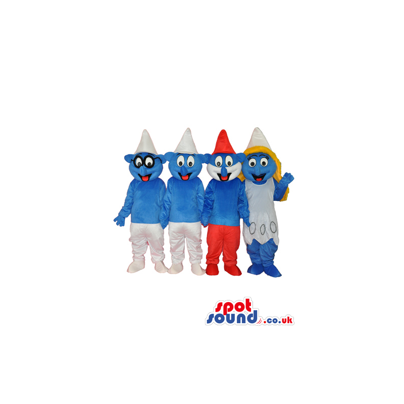 The Smurfs Blue Character Tv Cartoon Mascot Group Of Four -