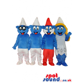 The Smurfs Blue Character Tv Cartoon Mascot Group Of Four -