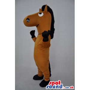 Brown Horse Animal Plush Mascot With Black Horse Shoes - Custom