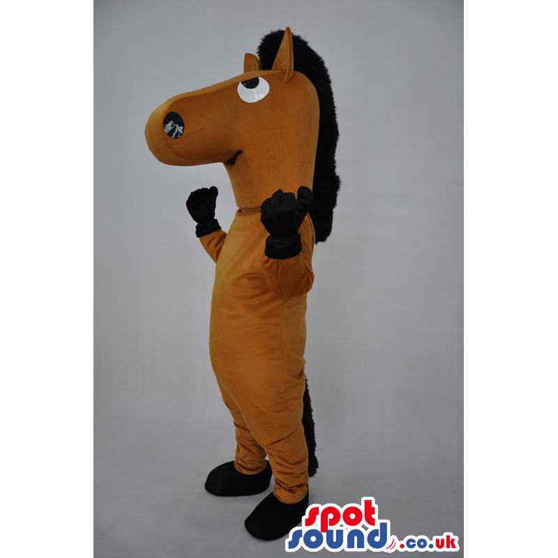 Brown Horse Animal Plush Mascot With Black Horse Shoes - Custom