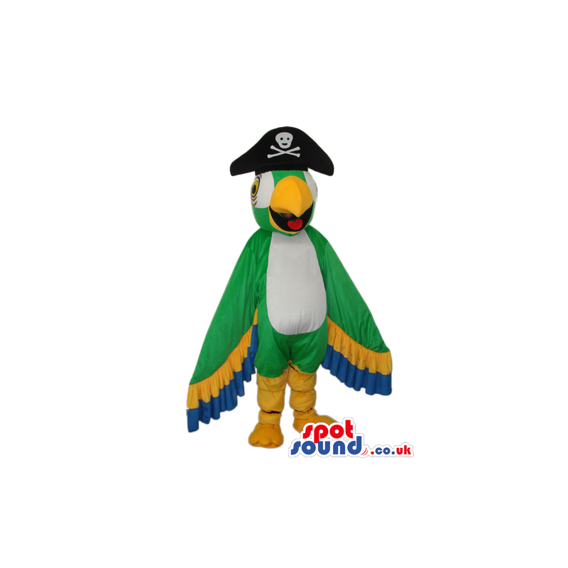 Bright And Flashy Green Parrot Plush Mascot With Pirate Hat -
