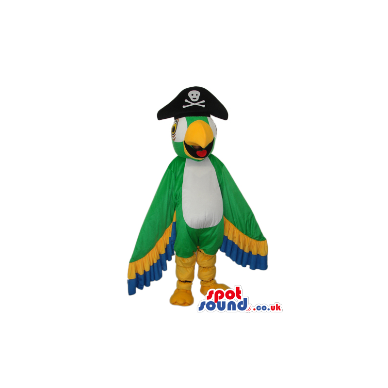 Bright And Flashy Green Parrot Plush Mascot With Pirate Hat - Bright And Flashy Green Parrot Plush Mascot With Pirate Hat -