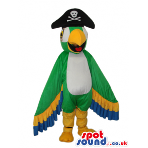 Bright And Flashy Green Parrot Plush Mascot With Pirate Hat -