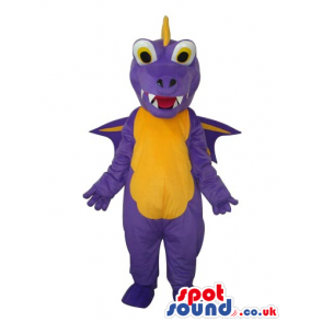 Purple Dragon Plush Mascot With Round Eyes And Yelllow Belly -
