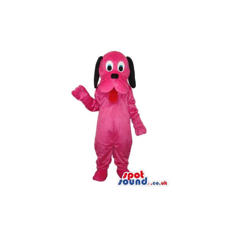 Cute Pink Dog Plush Mascot With Long Black Ears And Tongue -