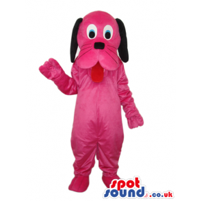 Cute Pink Dog Plush Mascot With Long Black Ears And Tongue -