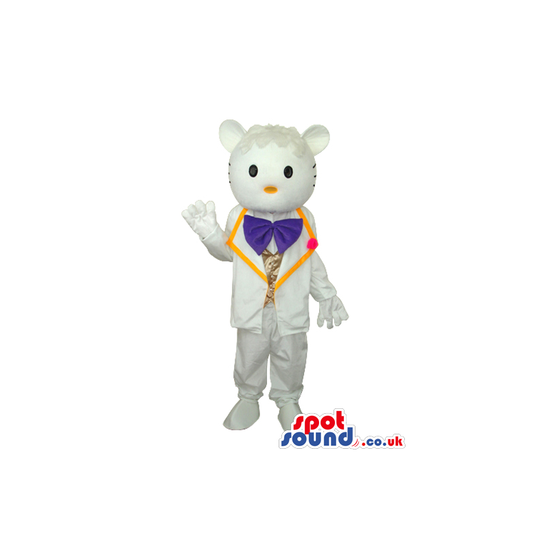 Kitty Boy Cat Cartoon Mascot With White Elegant Garments -