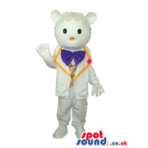Kitty Boy Cat Cartoon Mascot With White Elegant Garments -