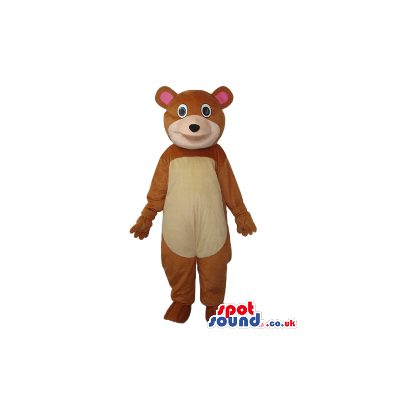 Fantasy Cartoon Brown Bear Plush Mascot With Beige Belly And