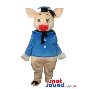 Three Pigs Cartoon Character Plush Mascot With Blue Garments -