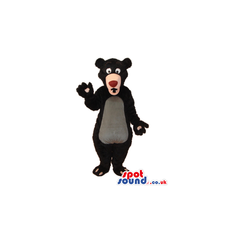 Black Bear Animal Plush Mascot With A Grey Belly And Red Nose -