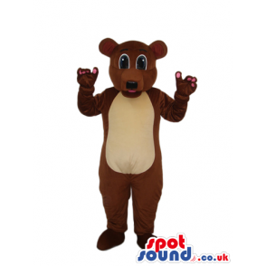 Brown Bear Plush Mascot With A Beige Belly And Pink Finger Tips