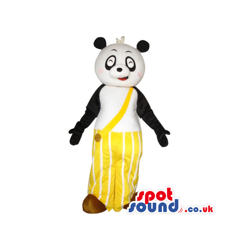 Cute Panda Bear Plush Mascot Wearing Yellow Long Pants - Custom