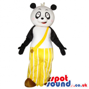 Cute Panda Bear Plush Mascot Wearing Yellow Long Pants - Custom