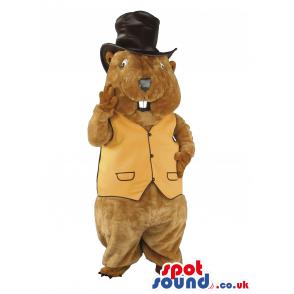 Brownie mascot with a black hat and a light brown coat - Custom