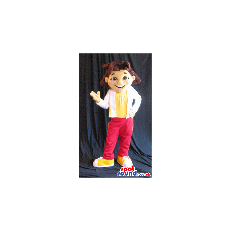 Girl Character Mascot Wearing A Red And White Trachsuit -