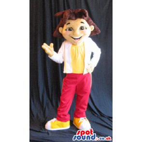 Girl Character Mascot Wearing A Red And White Trachsuit -
