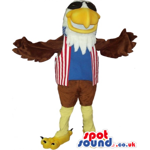 Brown Eagle Mascot Wearing A Striped Vest And Sunglasses -